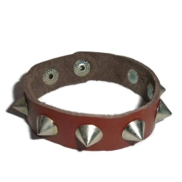 Punk Spike Snap Bracelet NEW Brown Leather - Picture 1 of 6